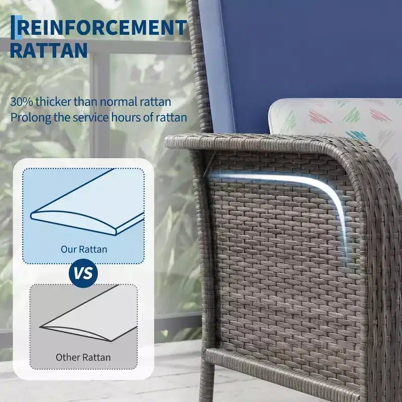 Lot de 2 chaises de jardin en osier, chaises de terrasse en rotin à dossier haut avec coussins confortables, fauteuils de club d'extérieur toutes saisons pour balcon, terrasse, jardin