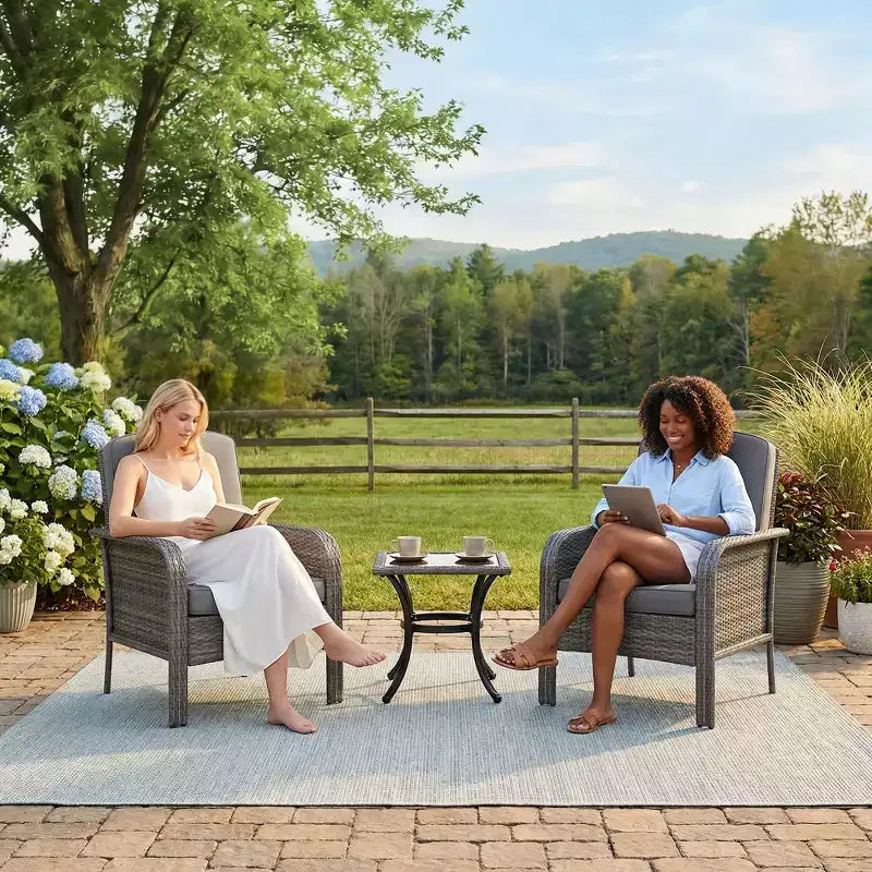 Lot de 2 chaises de jardin en osier, chaises de terrasse en rotin à dossier haut avec coussins confortables, fauteuils de club d'extérieur toutes saisons pour balcon, terrasse, jardin
