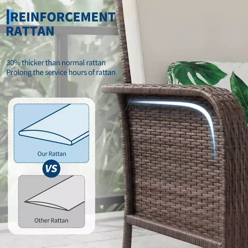Lot de 2 chaises de jardin en osier, chaises de terrasse en rotin à dossier haut avec coussins confortables, fauteuils de club d'extérieur toutes saisons pour balcon, terrasse, jardin