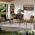 Boho Style 4-Piece Outdoor Patio Furniture Set - All-Weather Wicker Rattan Loveseat, Sturdy Metal Frame, Glass Table & Thick Cushions