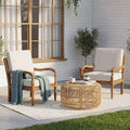 Christopher Knight Home Larry Outdoor Patio Acacia Wood Club Chair with Cushions and Curved Armrests