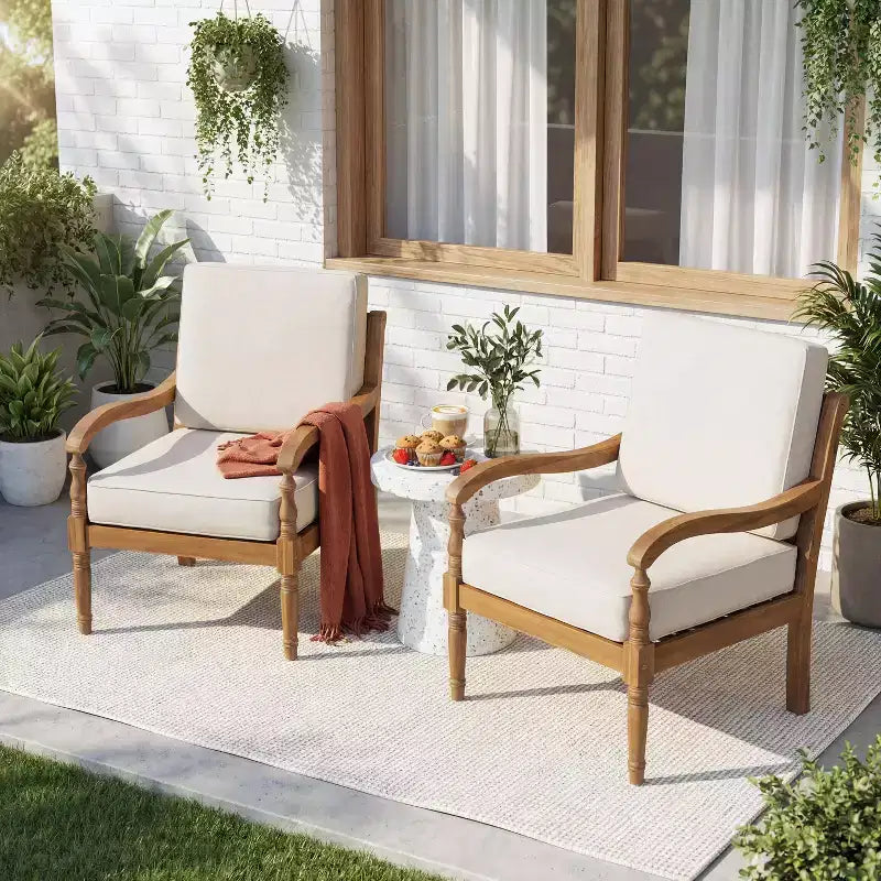 Christopher Knight Home Larry Fauteuil de club d'extérieur en bois d'acacia avec coussins et accoudoirs incurvés