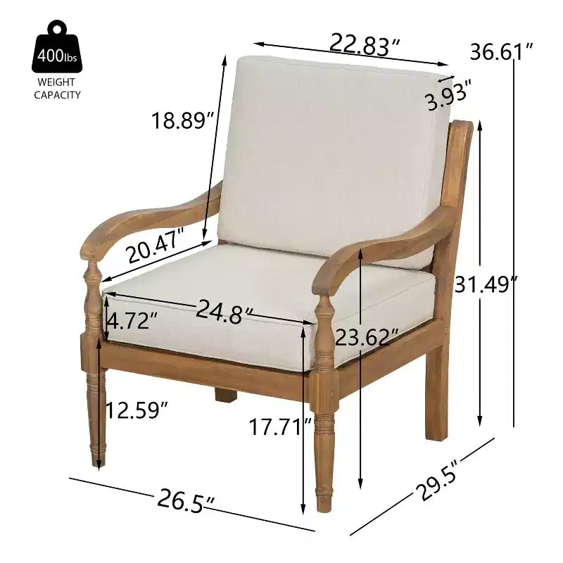 Christopher Knight Home Larry Fauteuil de club d'extérieur en bois d'acacia avec coussins et accoudoirs incurvés