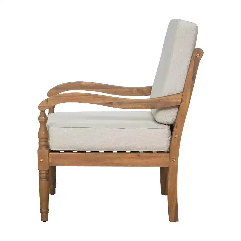 Christopher Knight Home Larry Fauteuil de club d'extérieur en bois d'acacia avec coussins et accoudoirs incurvés