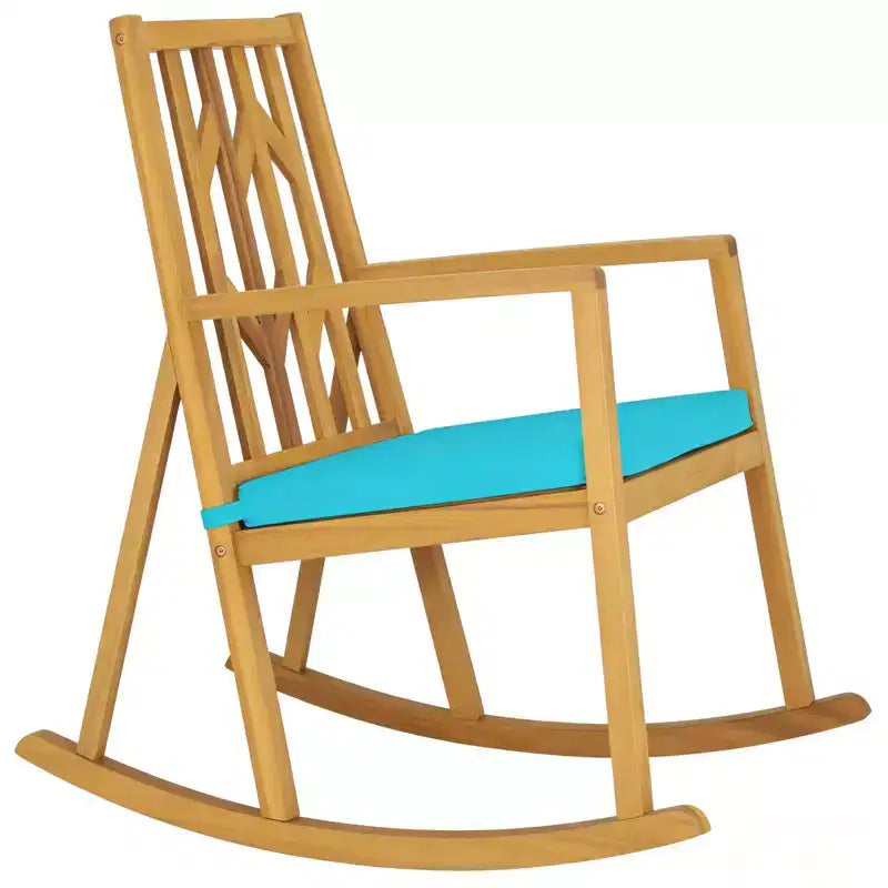 Gymax 1PC Outdoor Rocking Chair Elegant Acacia Wood Rocker with High-Density Foam Cushion Resistant Smooth Balancing Base Ideal Red/Turquoise/White