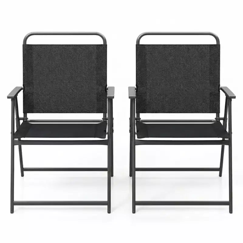 Gymax Set of 2 Folding Patio Accent Chairs with Armrests and Backrest for Camping and Beach Use