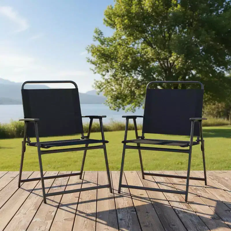 Lot de 2 chaises d'extérieur pliantes Gymax avec accoudoirs et dossier pour le camping et la plage