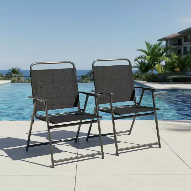 Lot de 2 chaises d'extérieur pliantes Gymax avec accoudoirs et dossier pour le camping et la plage