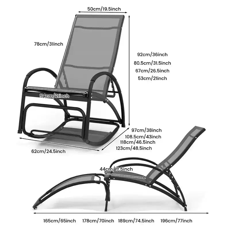 Chaise à bascule d'extérieur convertible Gymax avec dossier réglable sur 4 positions et accoudoirs incurvés ergonomiques