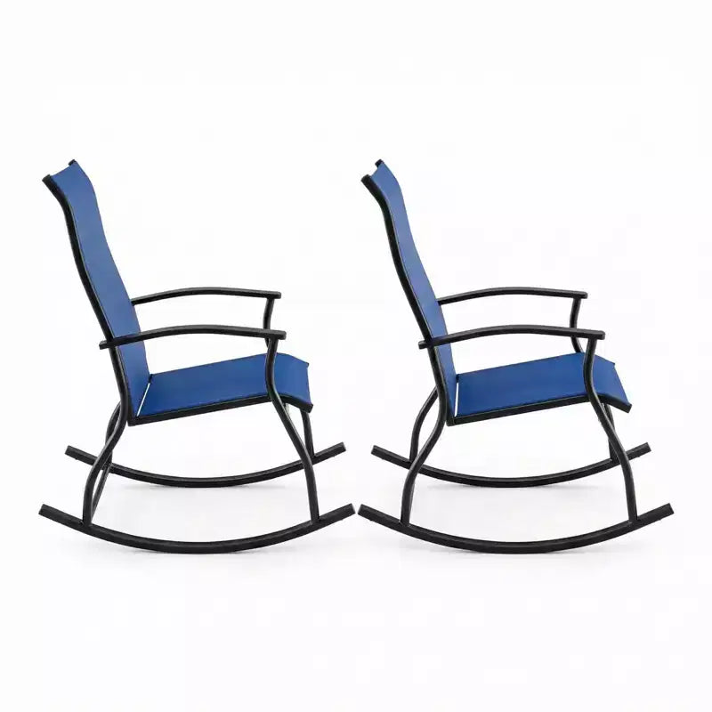 Gymax 2PC/4PC Outdoor Rocking Chairs with Ventilated Backrest and Smooth Secure Rocking Motion Navy + Black/Brown + Black/Black