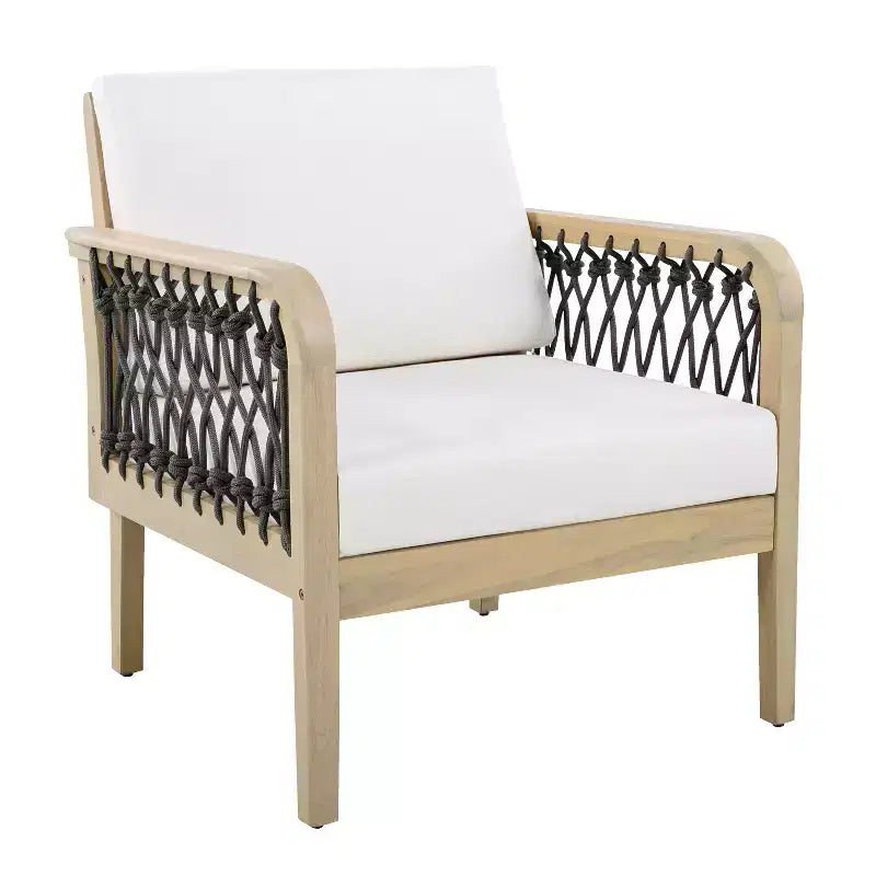 ModernLuxe Fauteuil d'extérieur en corde pour patio, fauteuil de salle à manger, fauteuil lounge individuel avec coussin moelleux et cadre résistant aux intempéries