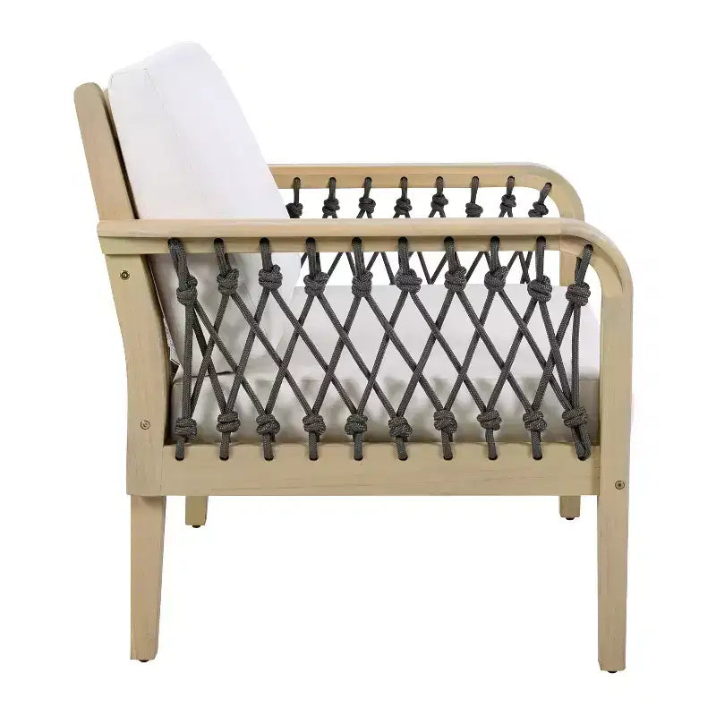 ModernLuxe Fauteuil d'extérieur en corde pour patio, fauteuil de salle à manger, fauteuil lounge individuel avec coussin moelleux et cadre résistant aux intempéries