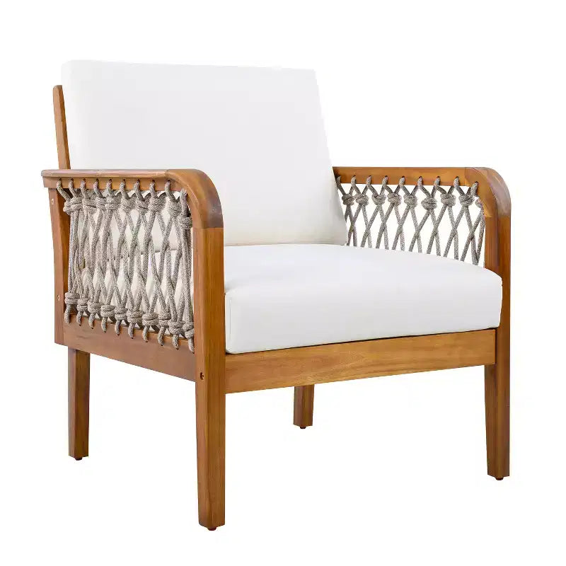 ModernLuxe Fauteuil d'extérieur en corde pour patio, fauteuil de salle à manger, fauteuil lounge individuel avec coussin moelleux et cadre résistant aux intempéries