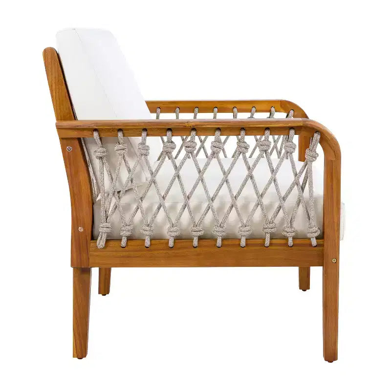 ModernLuxe Fauteuil d'extérieur en corde pour patio, fauteuil de salle à manger, fauteuil lounge individuel avec coussin moelleux et cadre résistant aux intempéries