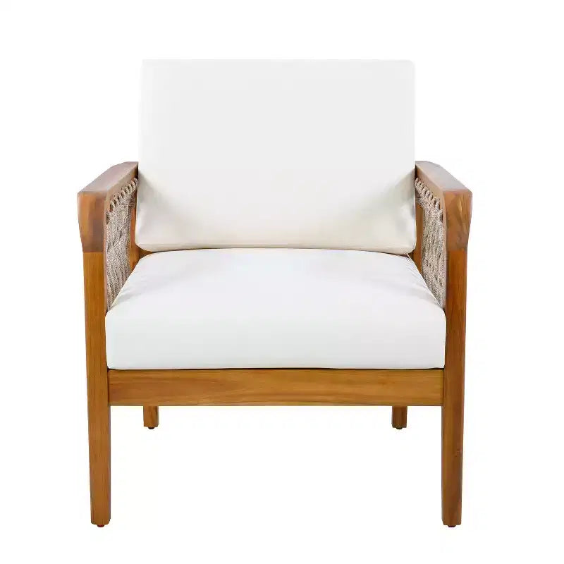ModernLuxe Fauteuil d'extérieur en corde pour patio, fauteuil de salle à manger, fauteuil lounge individuel avec coussin moelleux et cadre résistant aux intempéries