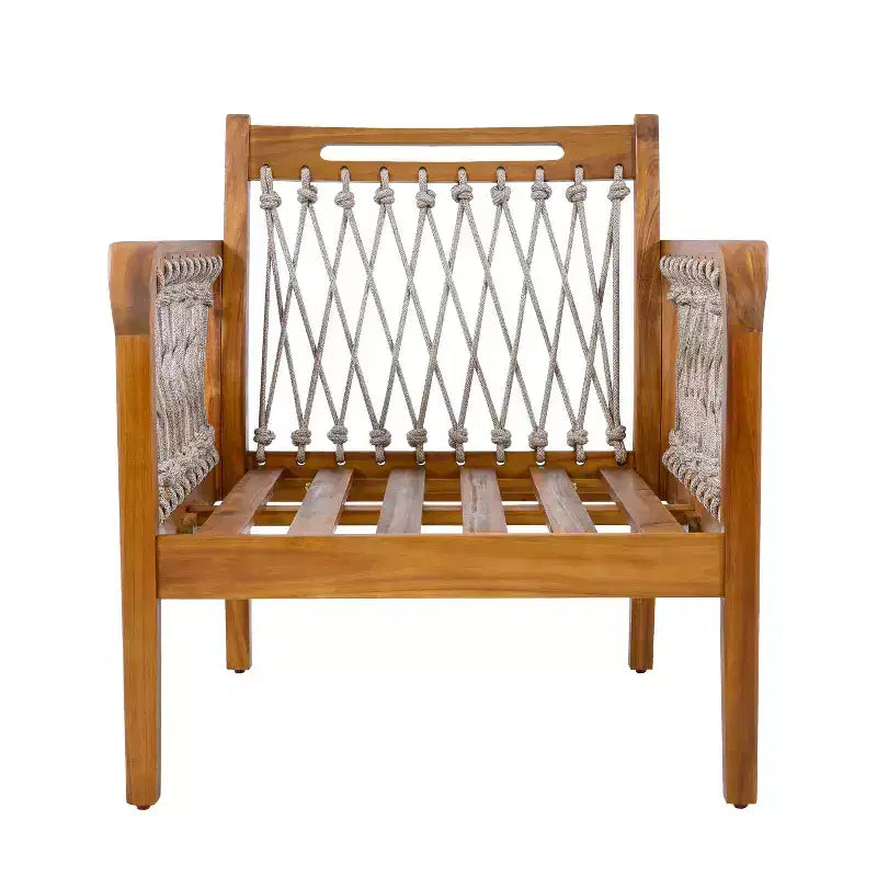 ModernLuxe Fauteuil d'extérieur en corde pour patio, fauteuil de salle à manger, fauteuil lounge individuel avec coussin moelleux et cadre résistant aux intempéries