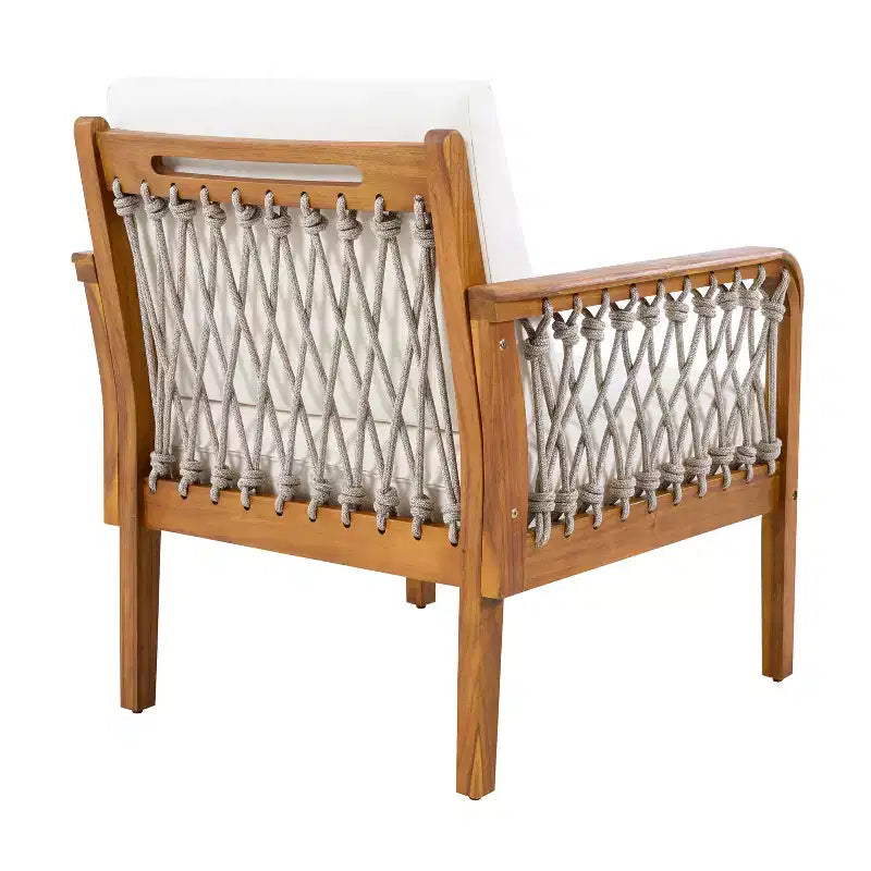 ModernLuxe Fauteuil d'extérieur en corde pour patio, fauteuil de salle à manger, fauteuil lounge individuel avec coussin moelleux et cadre résistant aux intempéries