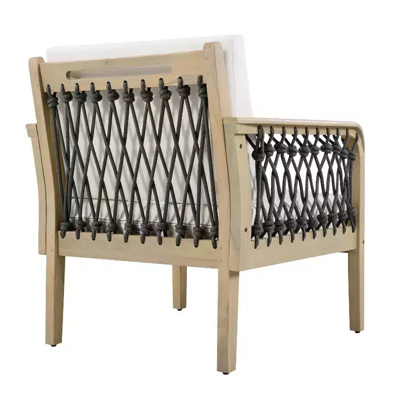 ModernLuxe Fauteuil d'extérieur en corde pour patio, fauteuil de salle à manger, fauteuil lounge individuel avec coussin moelleux et cadre résistant aux intempéries