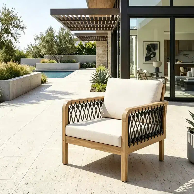ModernLuxe Patio Accent Chair Rope Outdoor Club Chair Dining Chair Single Lounge Chair Armchair with Soft Cushion & Weather-Resistant Frame
