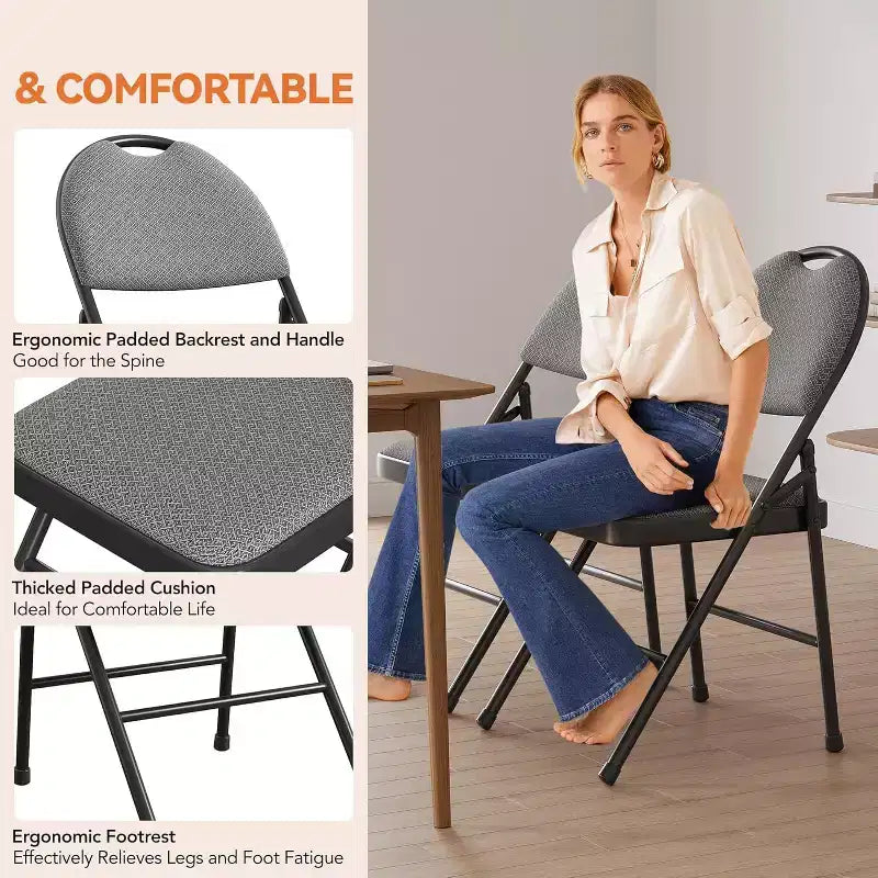 GustoWave – Lot de 4 chaises pliantes pour l'intérieur et l'extérieur, chambre, restaurant, terrasse, noir