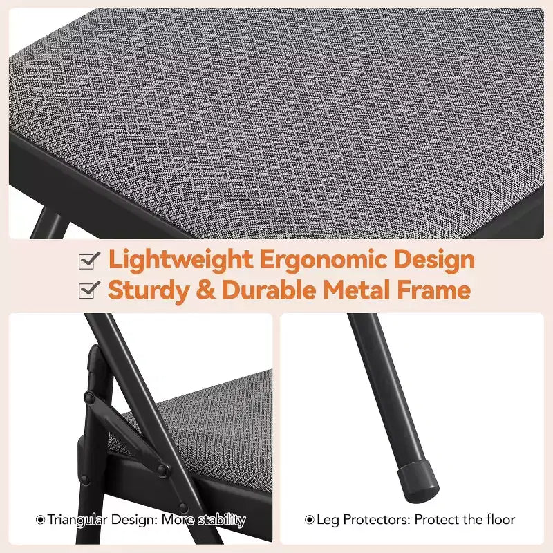 GustoWave – Lot de 4 chaises pliantes pour l'intérieur et l'extérieur, chambre, restaurant, terrasse, noir