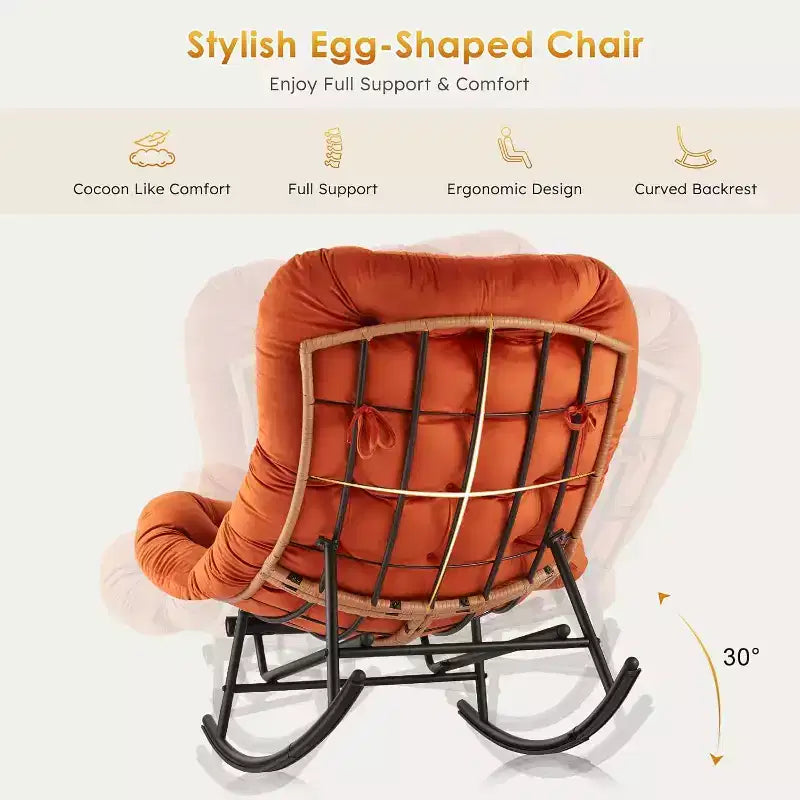 Canapé-fauteuil à bascule Papasan GustoWave confortable avec repose-pieds extensible pour porche, pelouse, chambre et salon