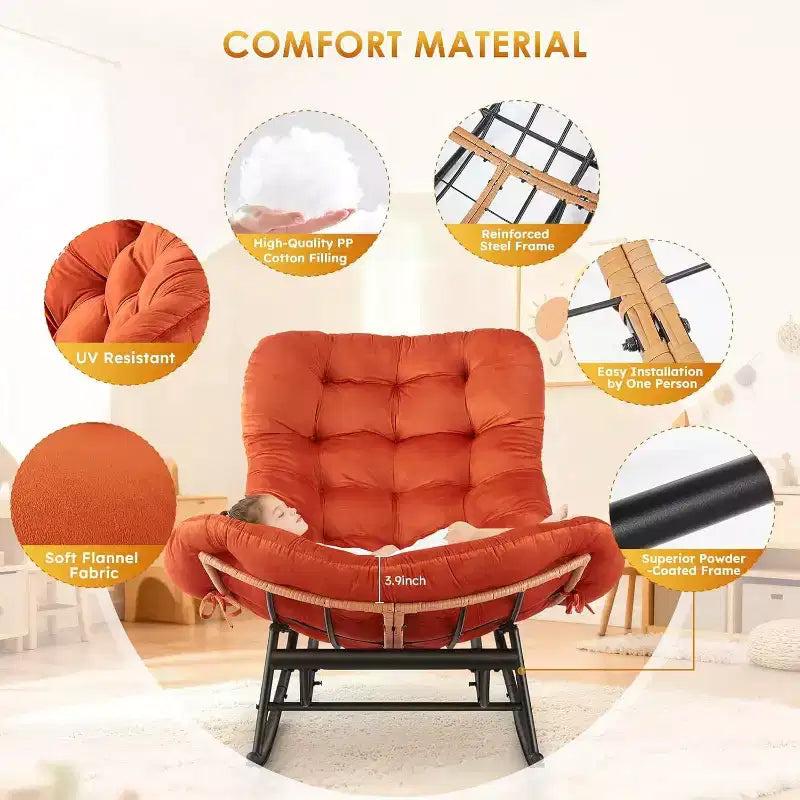 Canapé-fauteuil à bascule Papasan GustoWave confortable avec repose-pieds extensible pour porche, pelouse, chambre et salon