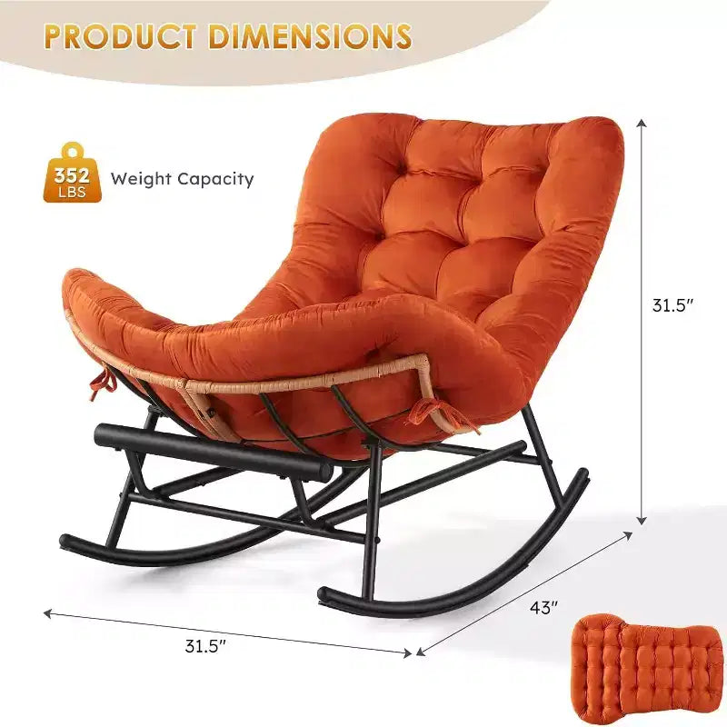 Canapé-fauteuil à bascule Papasan GustoWave confortable avec repose-pieds extensible pour porche, pelouse, chambre et salon