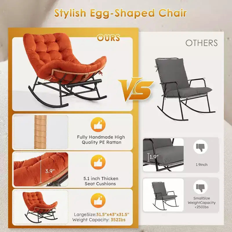 Canapé-fauteuil à bascule Papasan GustoWave confortable avec repose-pieds extensible pour porche, pelouse, chambre et salon