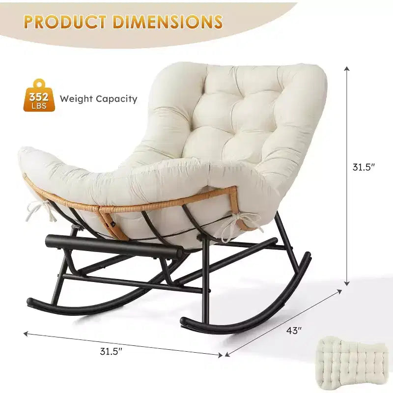 Canapé-fauteuil à bascule Papasan GustoWave confortable avec repose-pieds extensible pour porche, pelouse, chambre et salon