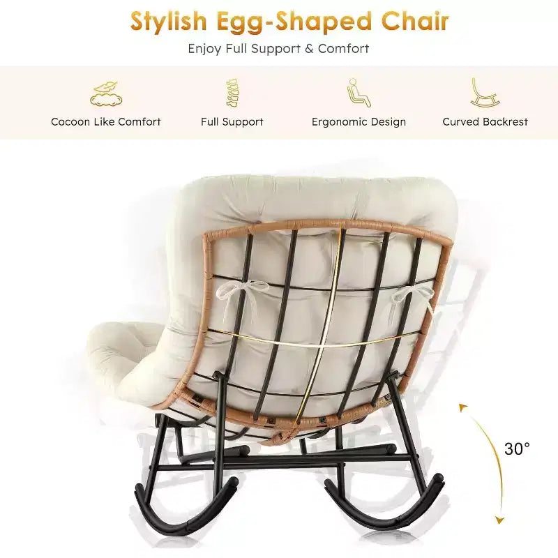 Canapé-fauteuil à bascule Papasan GustoWave confortable avec repose-pieds extensible pour porche, pelouse, chambre et salon