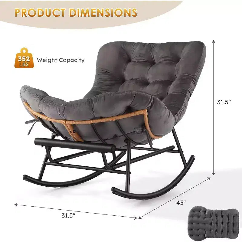 Canapé-fauteuil à bascule Papasan GustoWave confortable avec repose-pieds extensible pour porche, pelouse, chambre et salon
