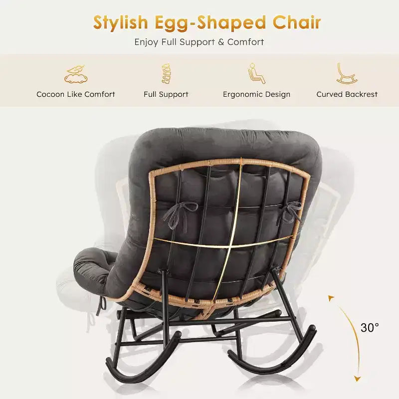 Canapé-fauteuil à bascule Papasan GustoWave confortable avec repose-pieds extensible pour porche, pelouse, chambre et salon
