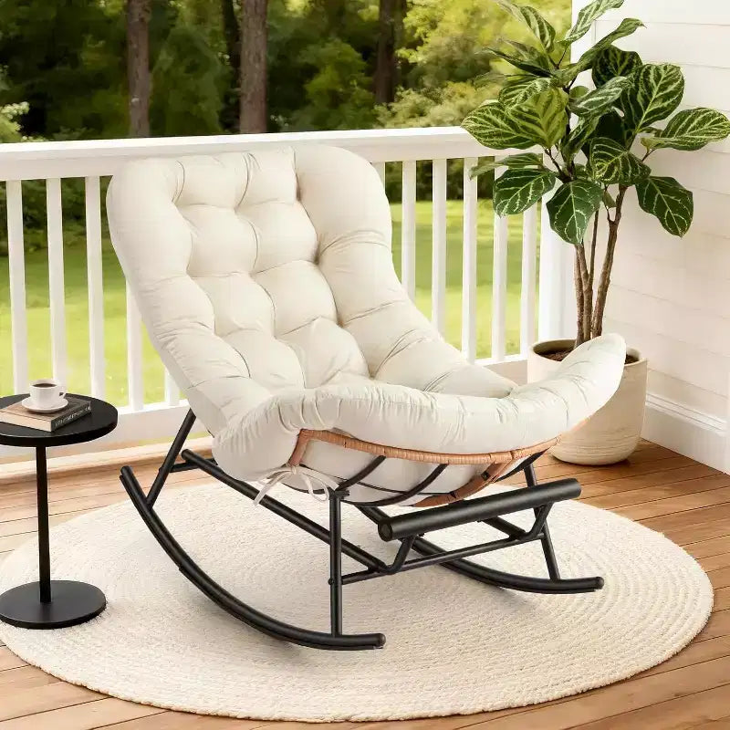 GustoWave Cozy Papasan Rocking Sofa Chair with Extendable Footrest for Porch, Lawn, Bedroom and Living Room
