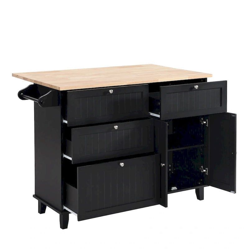Ensemble d'îlot de cuisine TOPMAX avec abattant et 2 tabourets, ensemble de table à manger avec étagère réglable, tiroirs et porte-serviettes