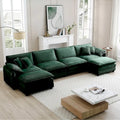 Canapé modulaire sectionnel en velours côtelé surdimensionné vert 6 pièces en forme de U avec 2 poufs amovibles et combinaison libre