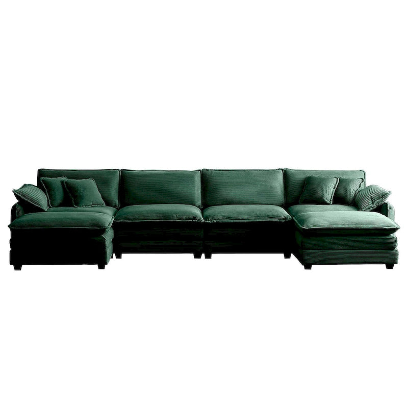 Canapé modulaire sectionnel en velours côtelé surdimensionné vert 6 pièces en forme de U avec 2 poufs amovibles et combinaison libre
