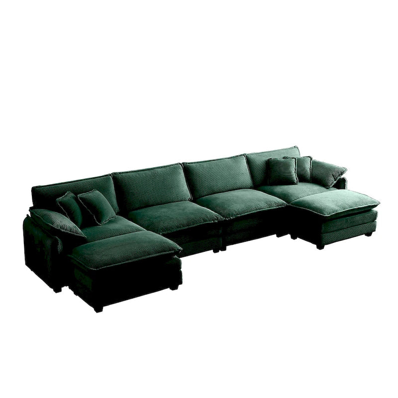 Canapé modulaire sectionnel en velours côtelé surdimensionné vert 6 pièces en forme de U avec 2 poufs amovibles et combinaison libre