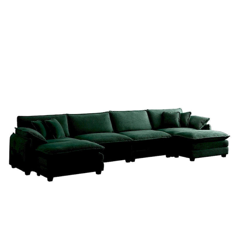 Canapé modulaire sectionnel en velours côtelé surdimensionné vert 6 pièces en forme de U avec 2 poufs amovibles et combinaison libre