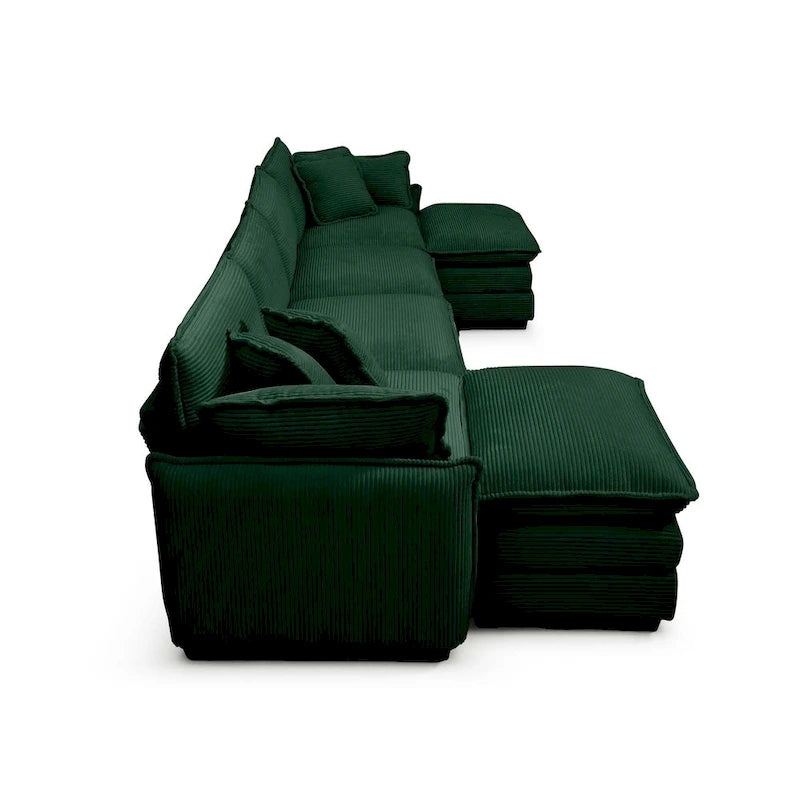 Canapé modulaire sectionnel en velours côtelé surdimensionné vert 6 pièces en forme de U avec 2 poufs amovibles et combinaison libre