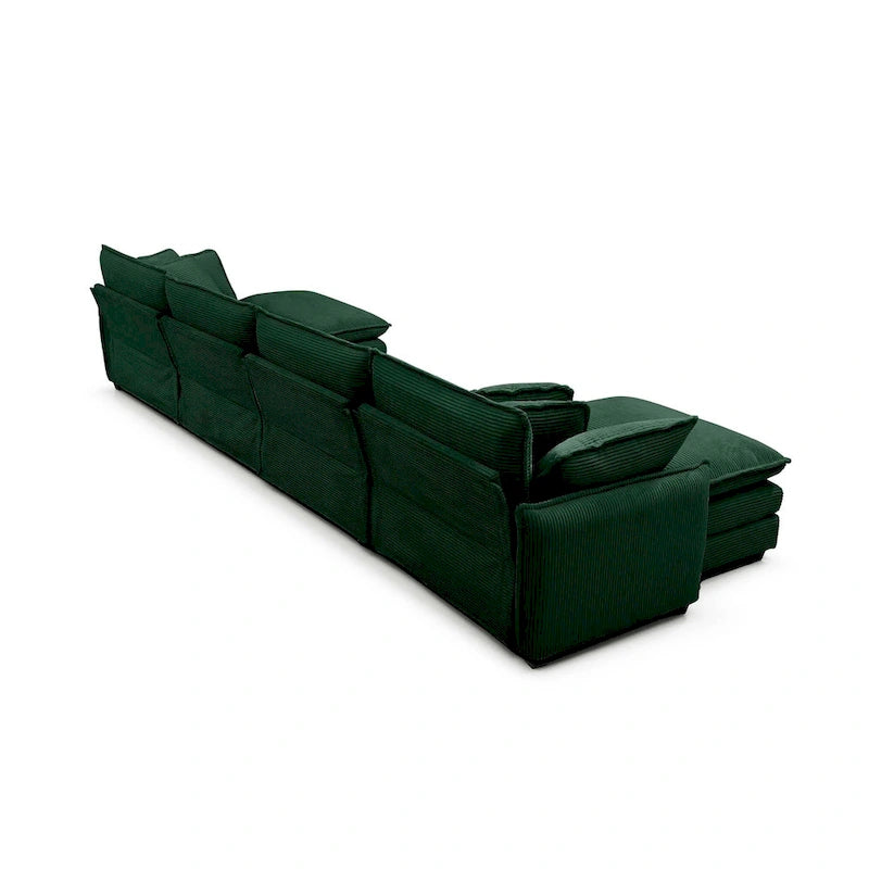 Canapé modulaire sectionnel en velours côtelé surdimensionné vert 6 pièces en forme de U avec 2 poufs amovibles et combinaison libre