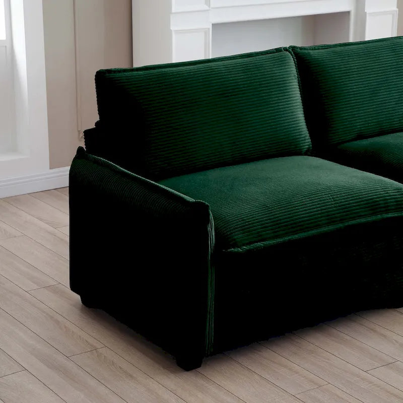 Canapé modulaire sectionnel en velours côtelé surdimensionné vert 6 pièces en forme de U avec 2 poufs amovibles et combinaison libre