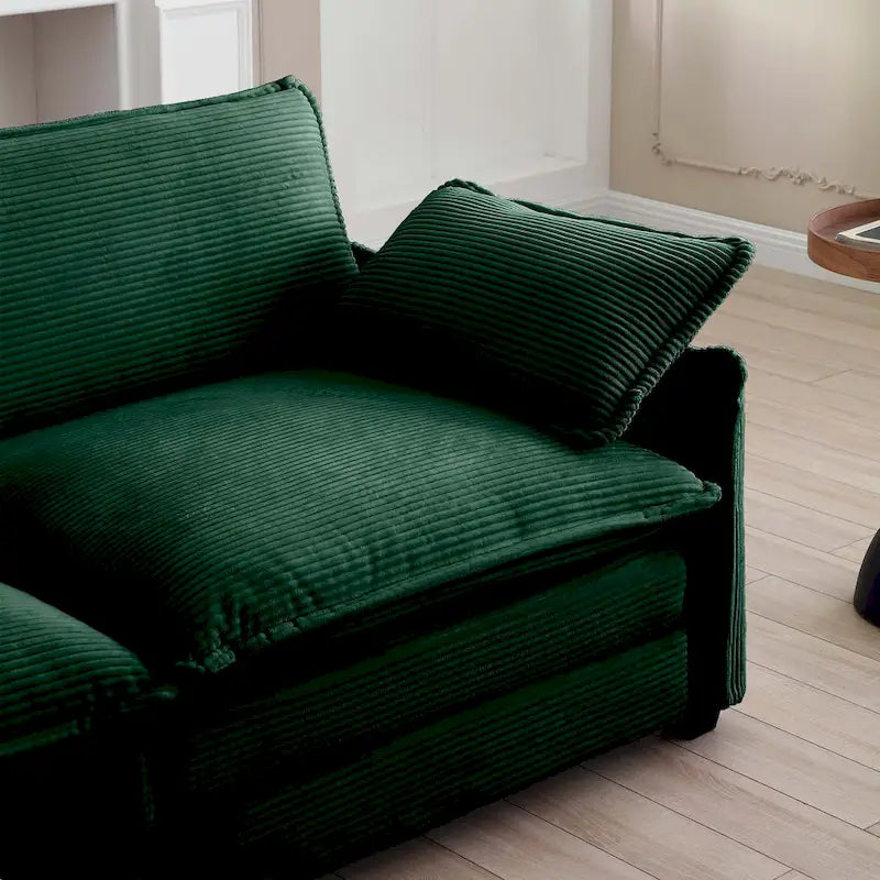 Canapé modulaire sectionnel en velours côtelé surdimensionné vert 6 pièces en forme de U avec 2 poufs amovibles et combinaison libre