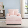 Fauteuil simple en velours côtelé rose 39.37 avec ottoman et porte-gobelet