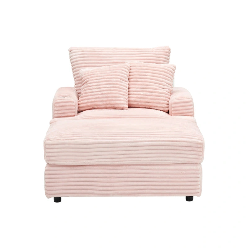 Fauteuil simple en velours côtelé rose 39.37 avec ottoman et porte-gobelet