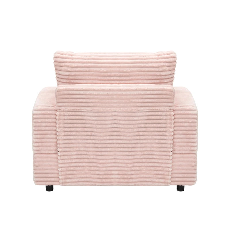 Fauteuil simple en velours côtelé rose 39.37 avec ottoman et porte-gobelet