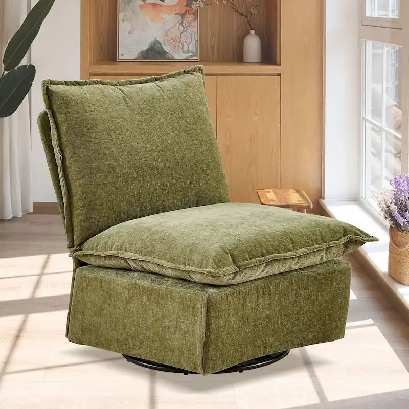 Fauteuil à bascule pivotant en chenille vert 28.74