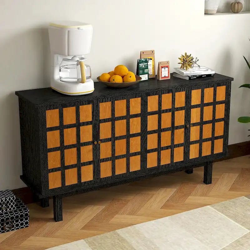 Meuble TV noir de 60 po avec rangement et étagères ajustables pour téléviseurs de 65 po