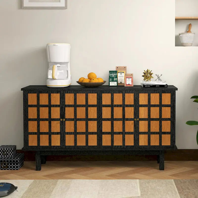 Meuble TV noir de 60 po avec rangement et étagères ajustables pour téléviseurs de 65 po