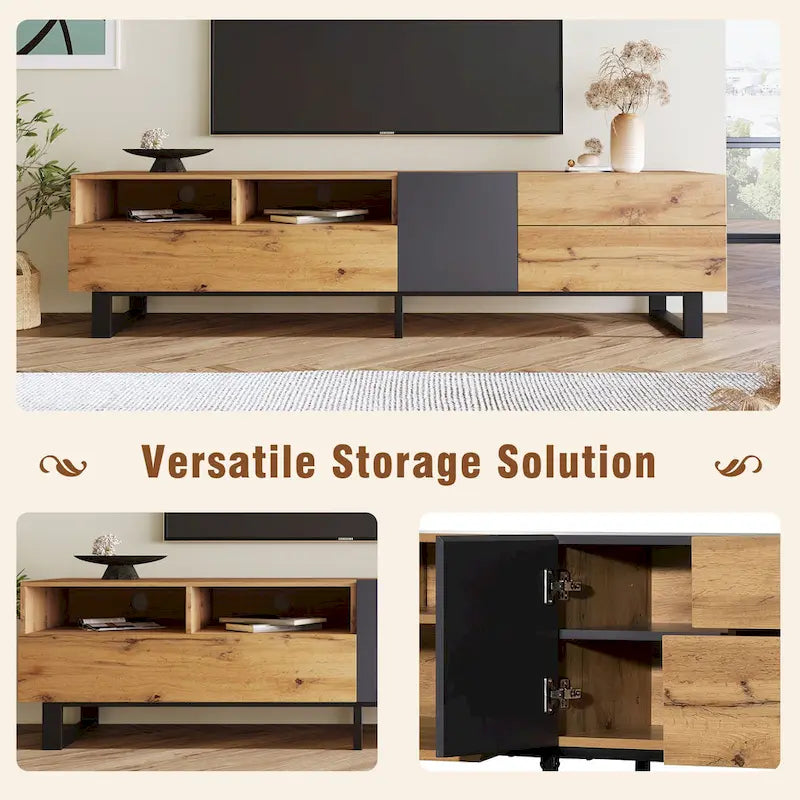Meuble TV Wood+Grey 70,9 avec rangement et porte abattante pour TV jusqu'à 80